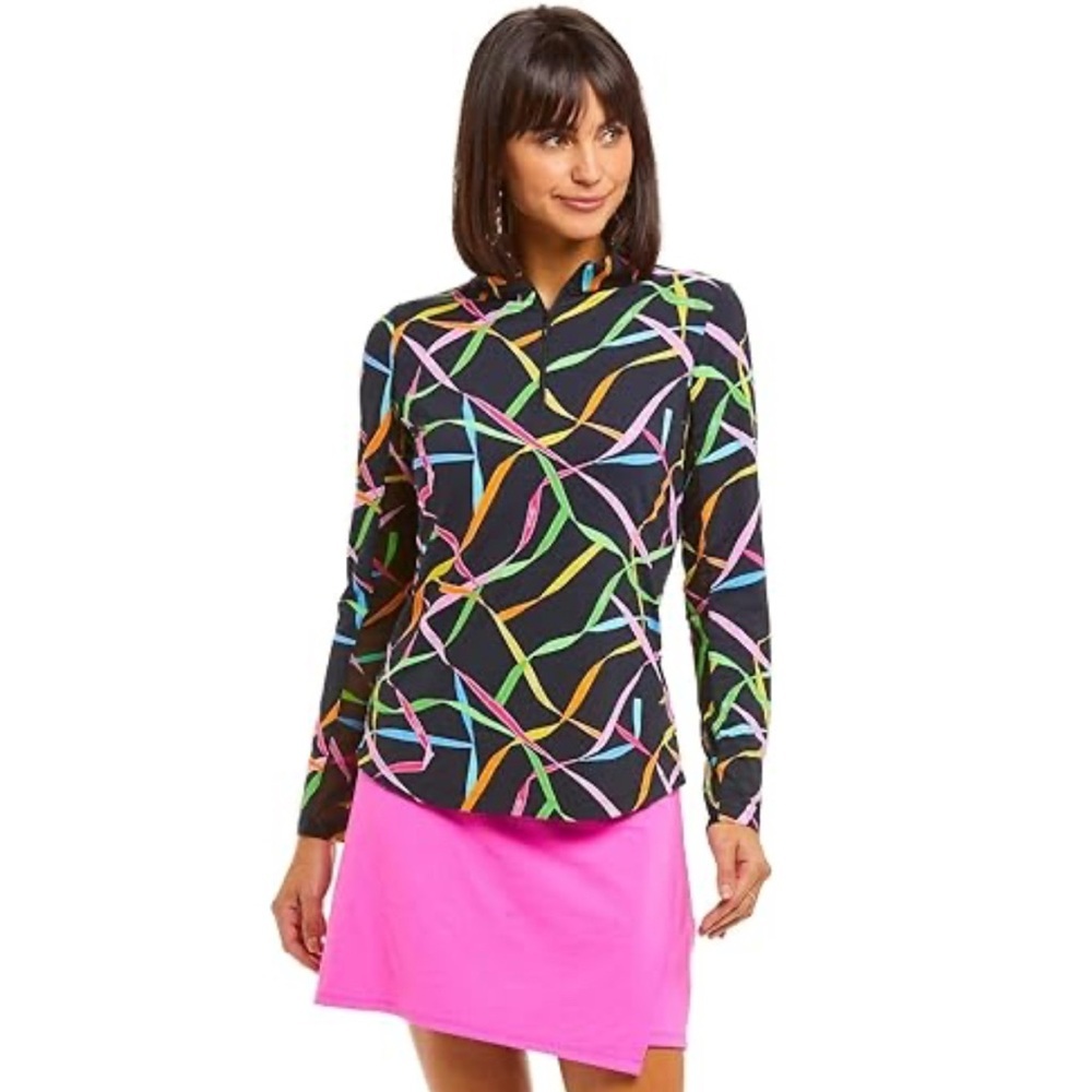 IBKUL Womens Top gifted ribbon Long Sleeve 1/4 Zip Mesh Pullover S